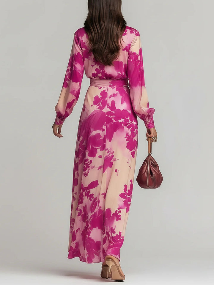 Undine™ - Rose Floral V-Neck Belted Maxi Dress