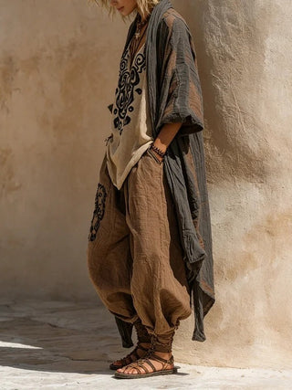 Rosamond™ - Nomadic Bohemian Art Print Three-Piece Set Outfit