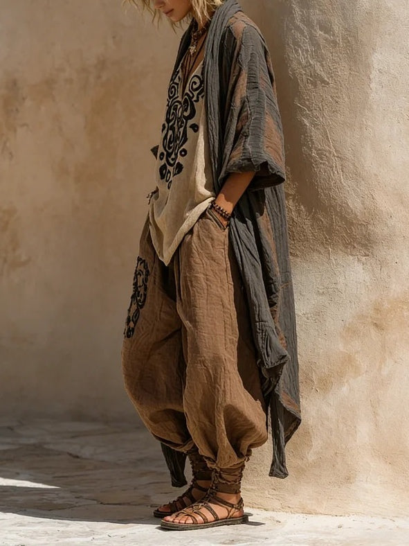 Rosamond™ - Nomadic Bohemian Art Print Three-Piece Set Outfit