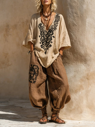 Rosamond™ - Nomadic Bohemian Art Print Three-Piece Set Outfit