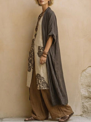 Elberta™ - Dark Gray & Brown Tribal Print Three-Piece Set