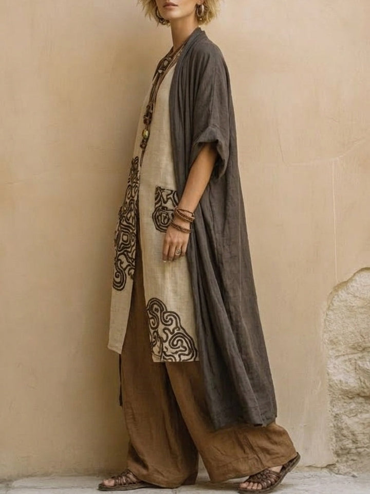 Elberta™ - Dark Gray & Brown Tribal Print Three-Piece Set