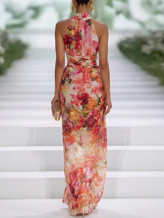 Rosalinde™ - Red Chiffon Floral Sleeveless Maxi Dress