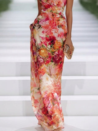 Rosalinde™ - Red Chiffon Floral Sleeveless Maxi Dress