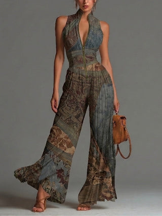 Pleated Wide-leg Chiffon Jumpsuit