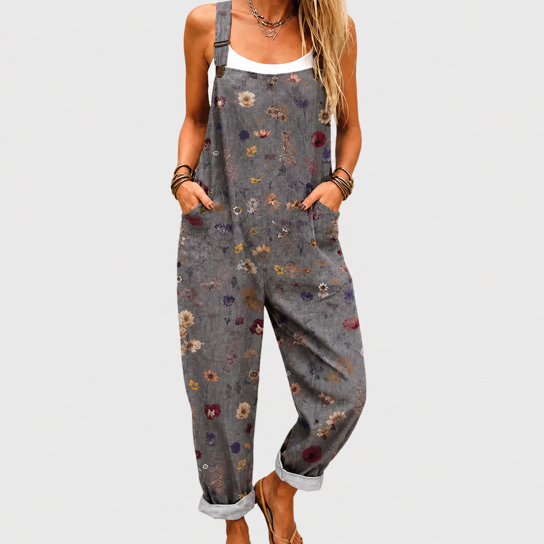 ROISIN - Dark Grey Floral Print Jumpsuit