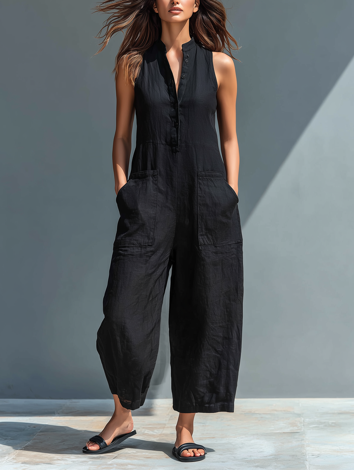 FEDERICA™ - Minimalist Linen Jumpsuit - Black