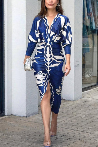 Yolanda™ - Sun Escape Unique Print Dolman Midi Dress