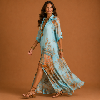 Solange™ - Elegant Mediterranean Blouse Dress