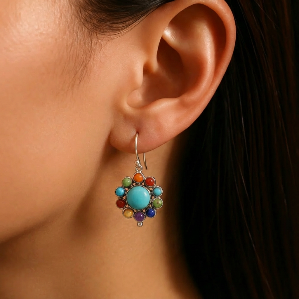 VIVIENNE - Multi-Colour Turquoise Hoops