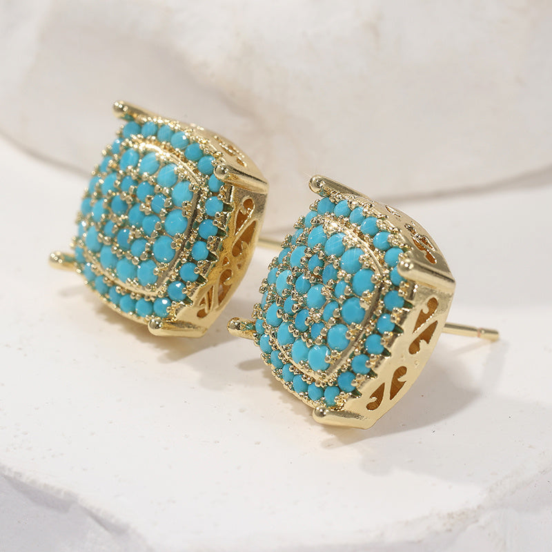 LUDIVINE - Turquoise Square Stud Earrings