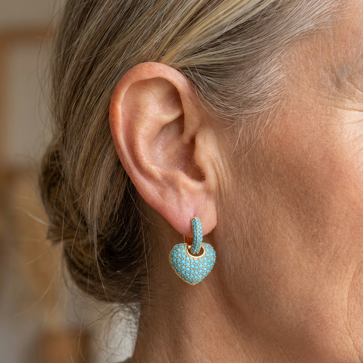 GENEVRE - Turquoise Heart Pavé Lock Earrings
