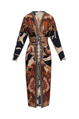 Yolanda™ - Sun Escape Unique Print Dolman Midi Dress
