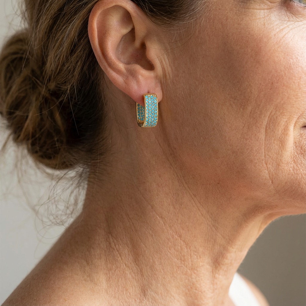 ANTOINETTE - Turquoise Pavé Gold Huggies
