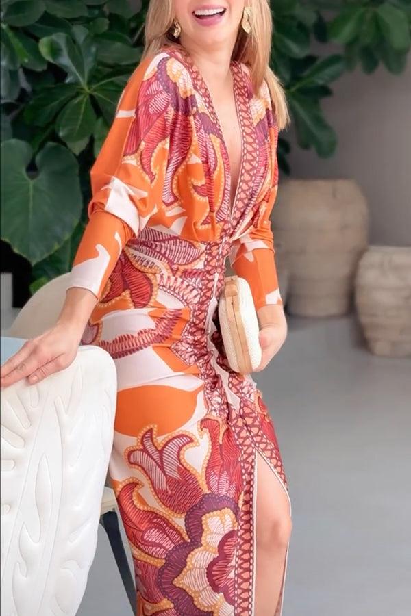 Yolanda™ - Sun Escape Unique Print Dolman Midi Dress