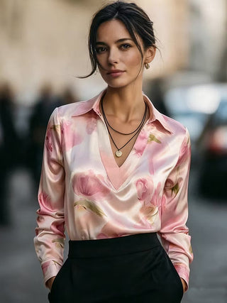 Elegant Satin Floral Blouse
