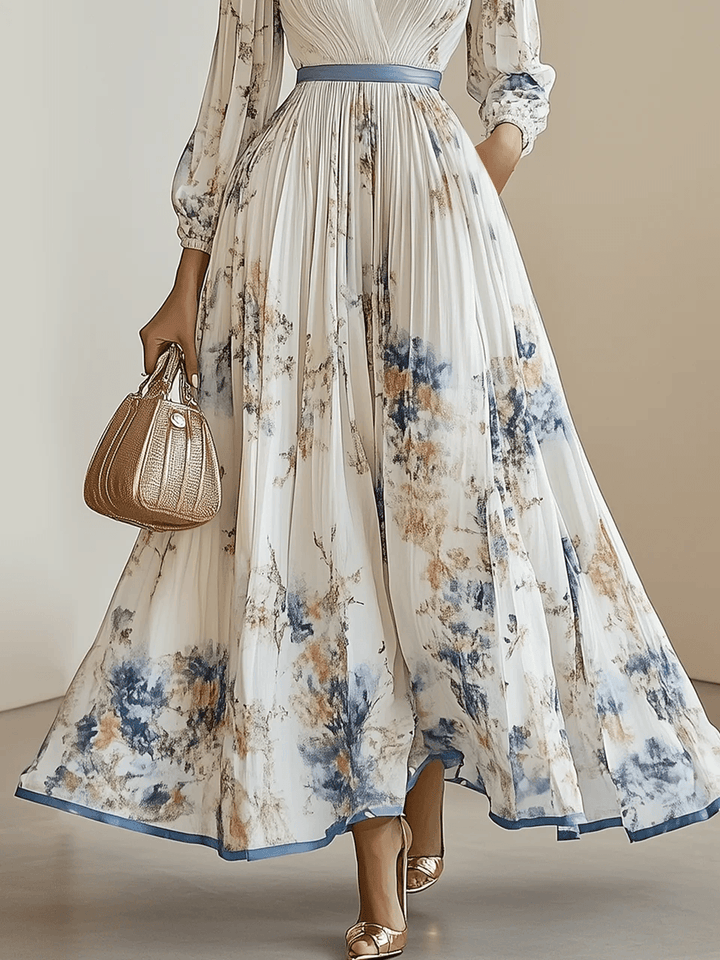 Ottavine™ - White Floral Chiffon Balloon Sleeve Maxi Dress