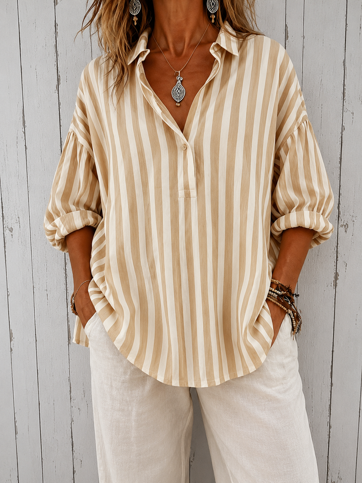 Rosaline - Loose Striped Blouse with Collar