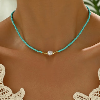 ADELINE - Minimal Turquoise Pearl Necklace