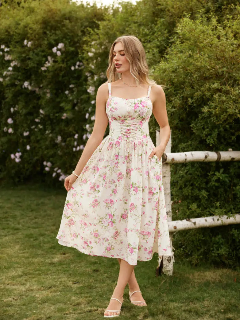 GENEVIEVE™ - Floral Chiffon Flared Sundress