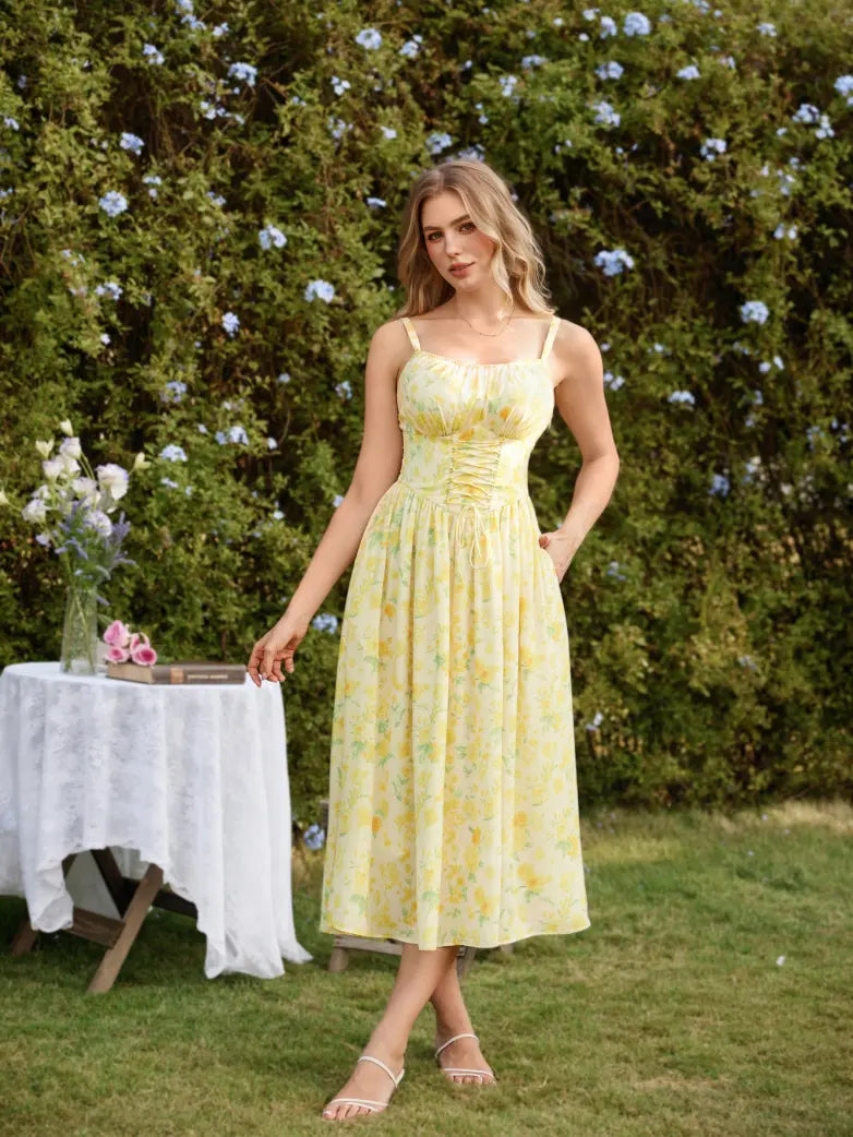 GENEVIEVE™ - Floral Chiffon Flared Sundress