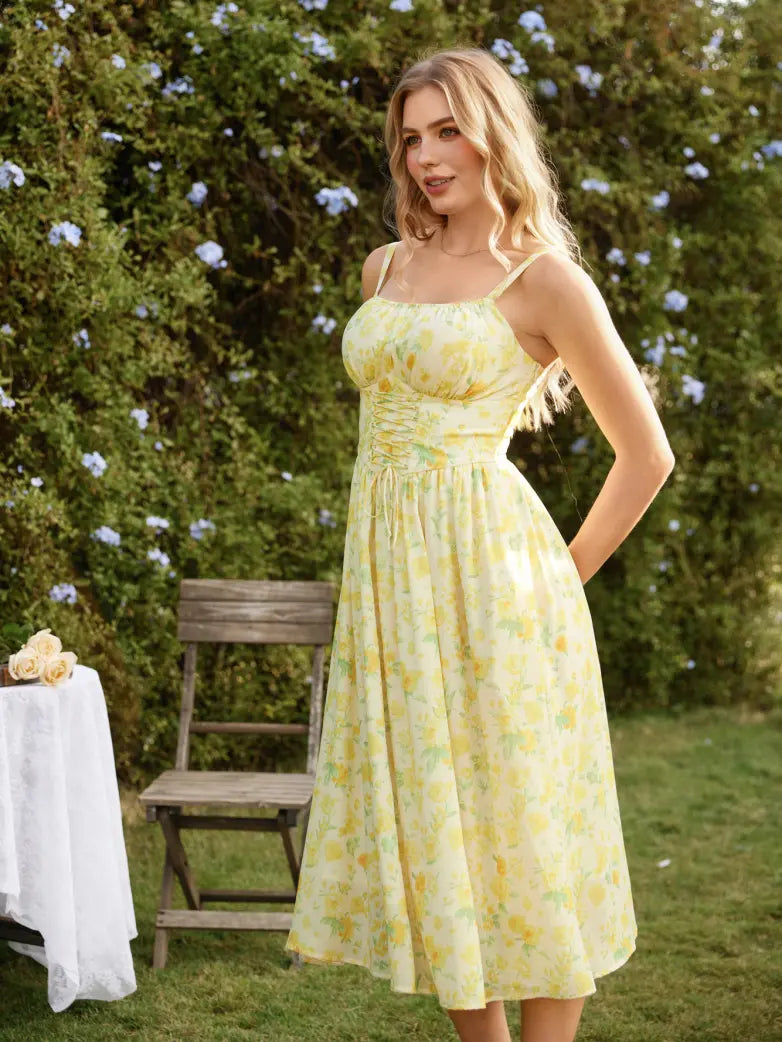 GENEVIEVE™ - Floral Chiffon Flared Sundress