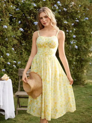 GENEVIEVE™ - Floral Chiffon Flared Sundress