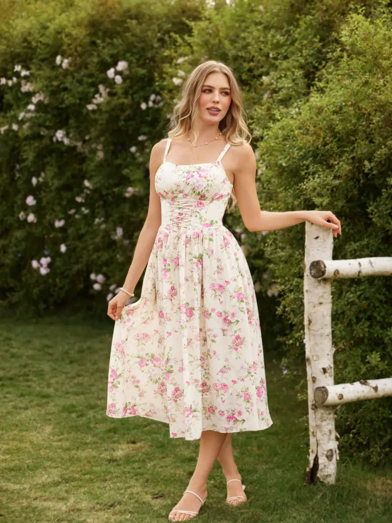 GENEVIEVE™ - Floral Chiffon Flared Sundress