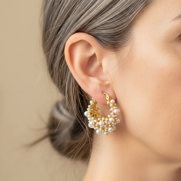 ODALYS - Pearl Cluster Hoop Earrings