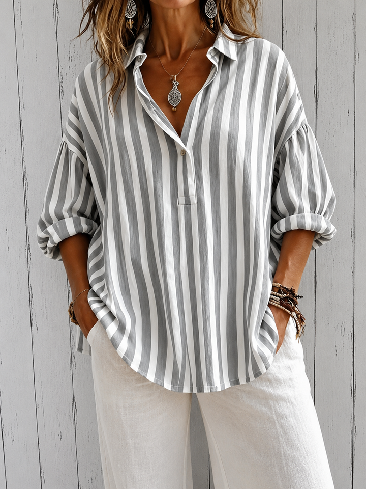 Rosaline - Loose Striped Blouse with Collar