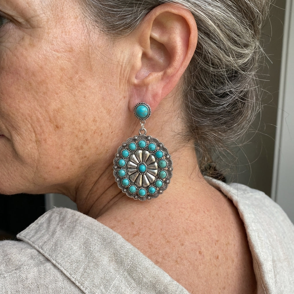 PHILIPPA - Turquoise & Pearl Medallion Earrings