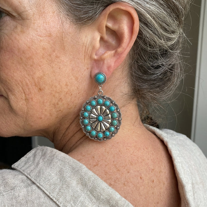PHILIPPA - Turquoise & Pearl Medallion Earrings