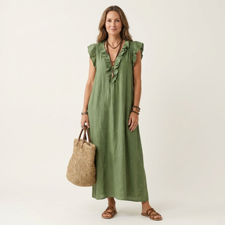 ELEONORE™ - Ruffle V-Neck Linen Maxi Dress