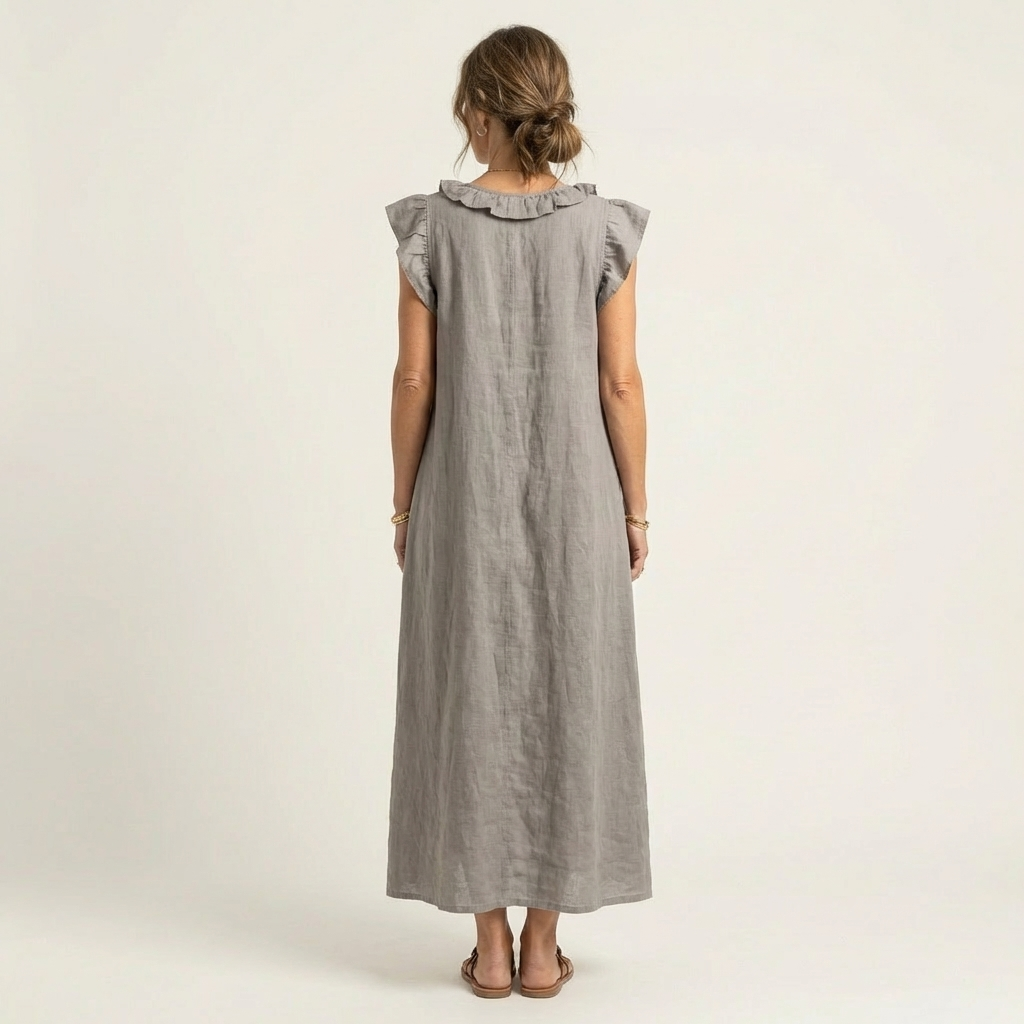 ELEONORE™ - Ruffle V-Neck Linen Maxi Dress