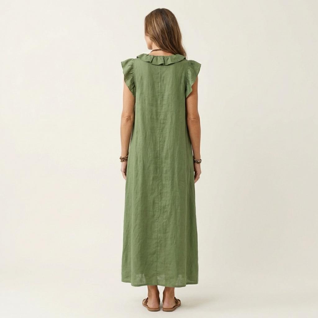 ELEONORE™ - Ruffle V-Neck Linen Maxi Dress
