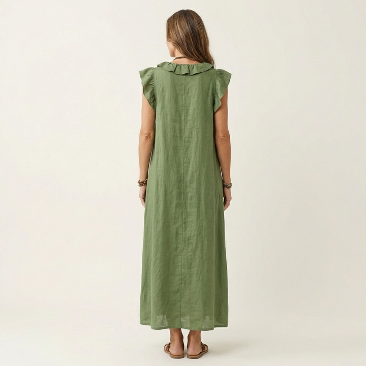 ELEONORE™ - Ruffle V-Neck Linen Maxi Dress