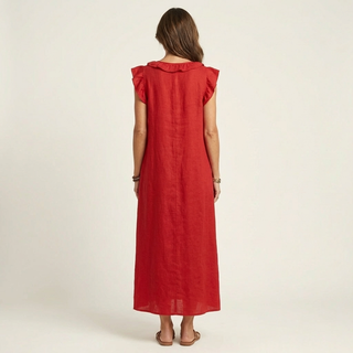 ELEONORE™ - Ruffle V-Neck Linen Maxi Dress