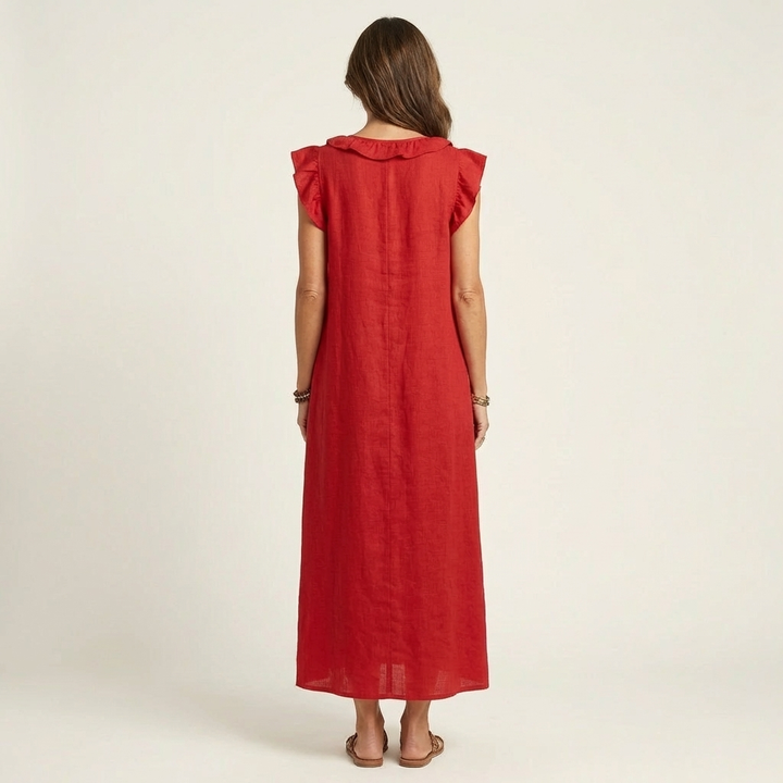 ELEONORE™ - Ruffle V-Neck Linen Maxi Dress