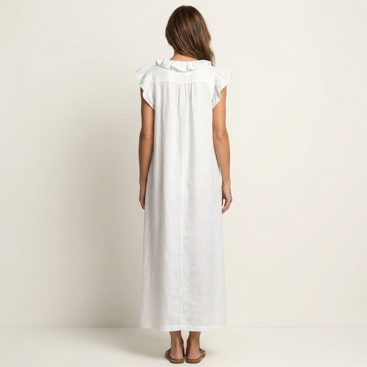 ELEONORE™ - Ruffle V-Neck Linen Maxi Dress