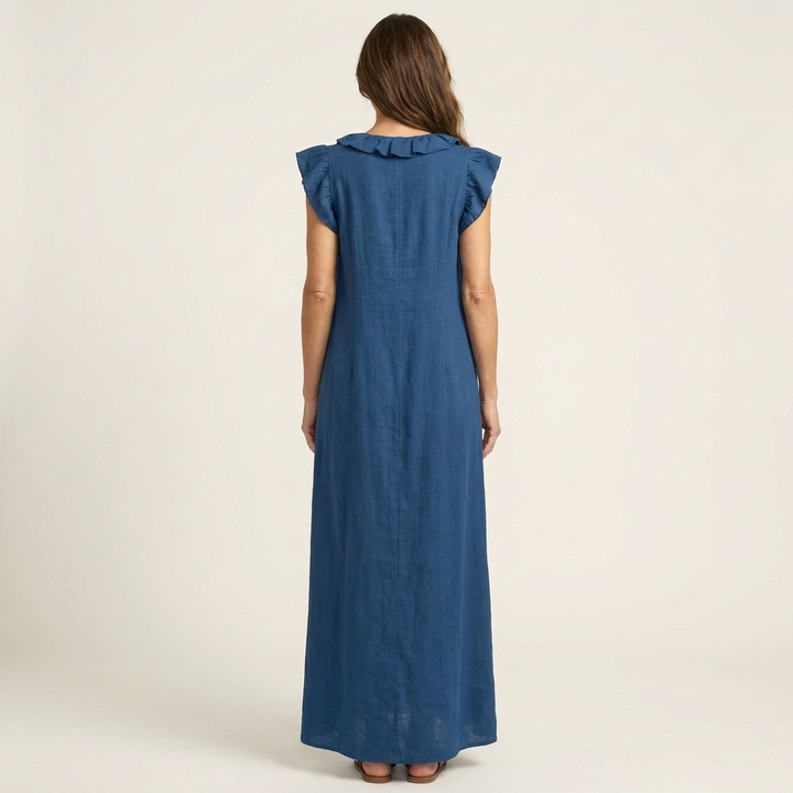 ELEONORE™ - Ruffle V-Neck Linen Maxi Dress