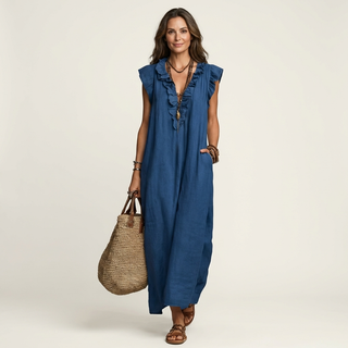 ELEONORE™ - Ruffle V-Neck Linen Maxi Dress