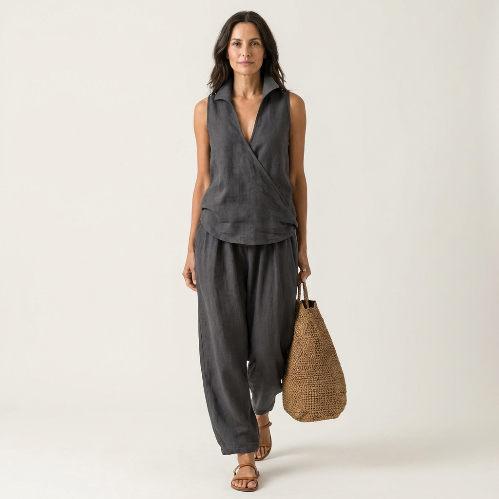 BLANDINE™ - Wrap-Top & Wide-Leg Set