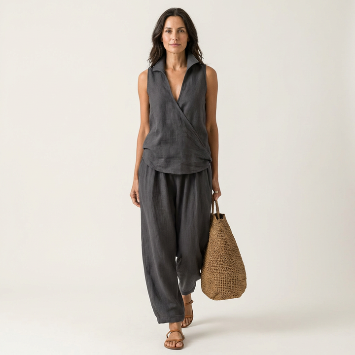 BLANDINE™ - Wrap-Top & Wide-Leg Set