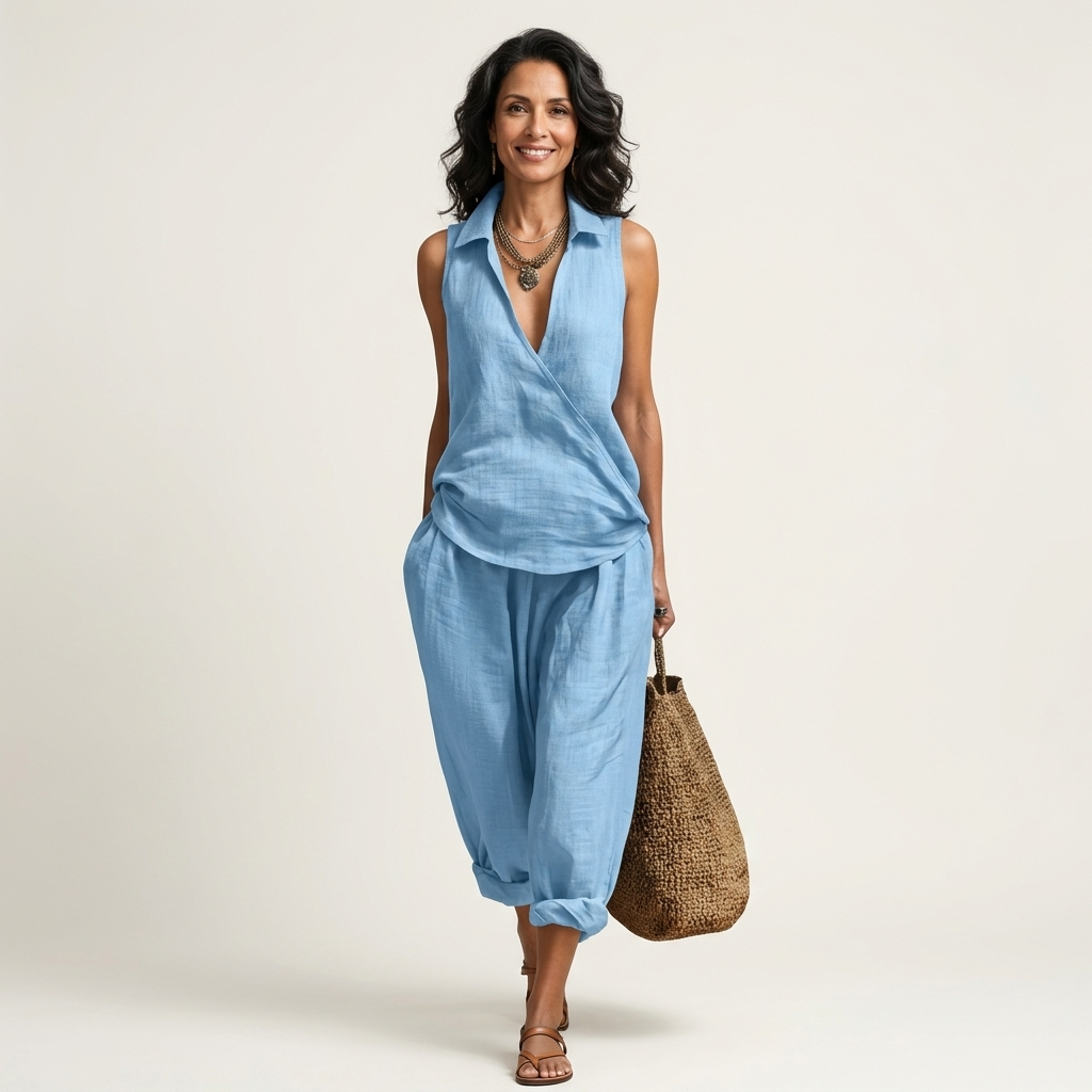 BLANDINE™ - Wrap-Top & Wide-Leg Set