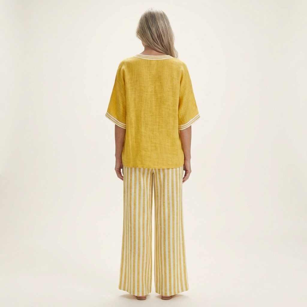 ARMELLE™ - V-Neck Varsity Top & Stripe Wide-Leg Set