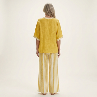 ARMELLE™ - V-Neck Varsity Top & Stripe Wide-Leg Set