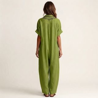 AURORE™ - Embroidered V-Neck Collar Linen Maxi Dress