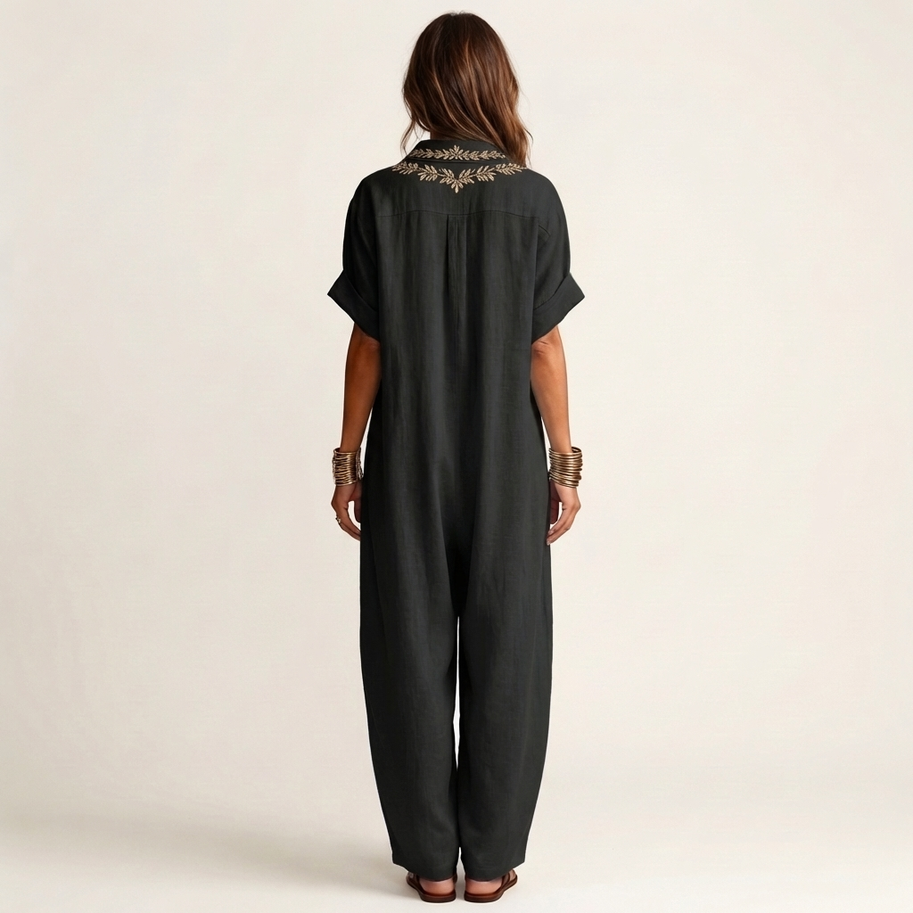 AURORE™ - Embroidered V-Neck Collar Linen Maxi Dress