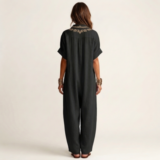 AURORE™ - Embroidered V-Neck Collar Linen Maxi Dress