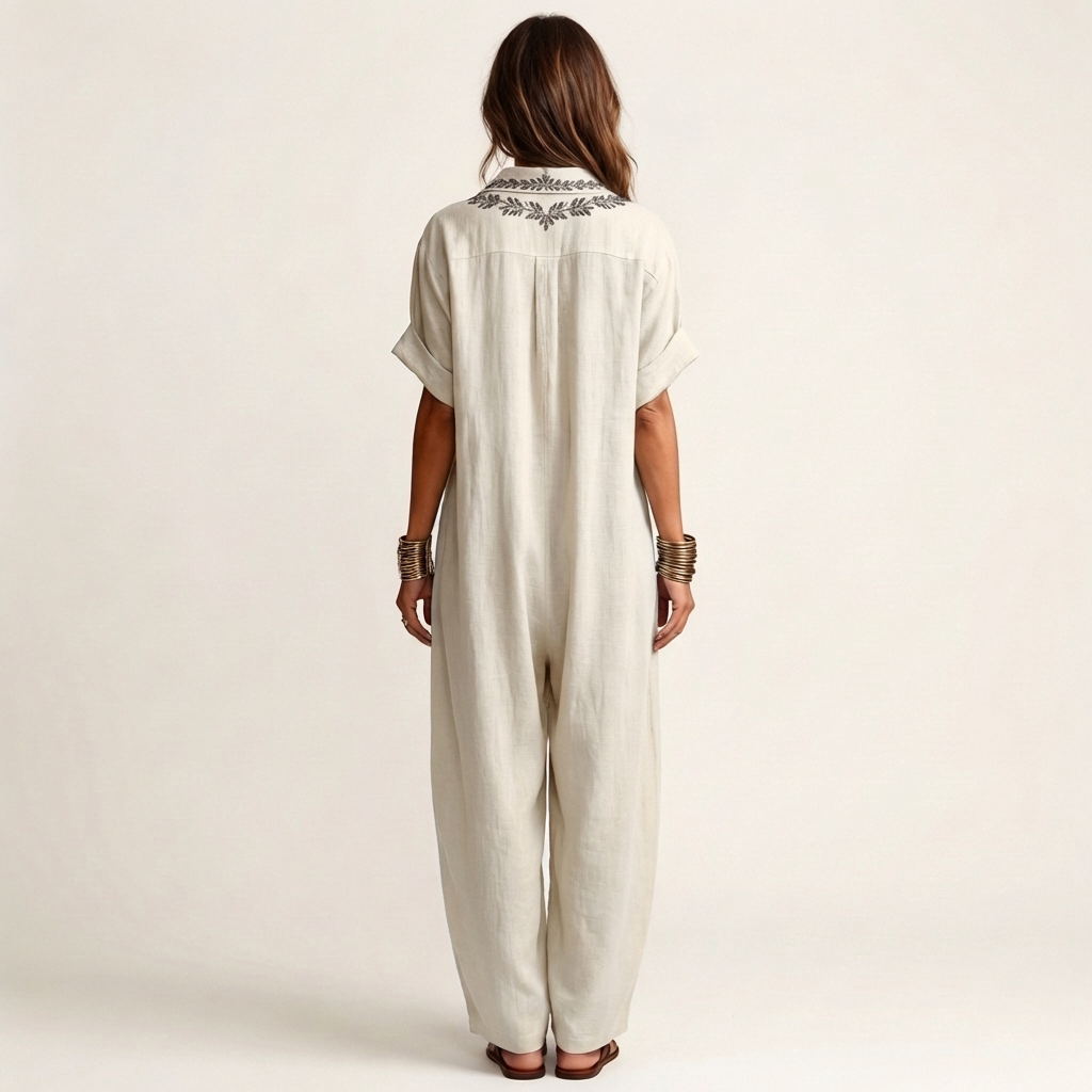 AURORE™ - Embroidered V-Neck Collar Linen Maxi Dress